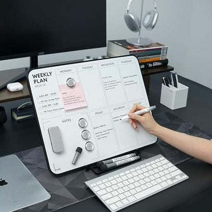 Double Sided Weekly Dry Erase Board with Stand 16"x12", to-do List White Board Calendar Dry Erase, Desktop Whiteboard Calendar, Schedule Board, Message Board, Menu Board for Home Office