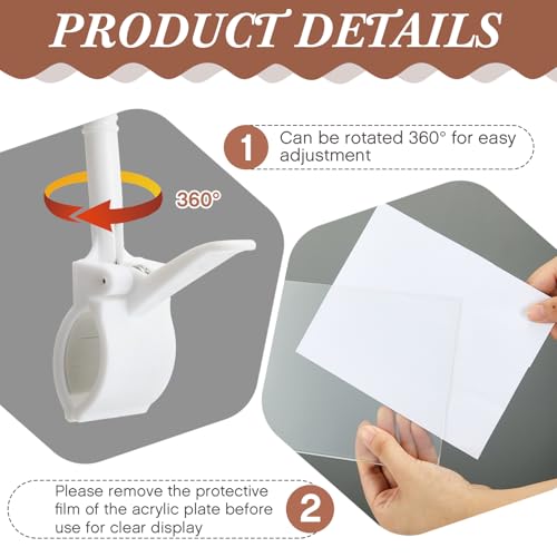 3 Pcs Acrylic Clip on Sign Holder with Clamp 5.5 x 7 Inch - size: 5.5 x 7 Inch