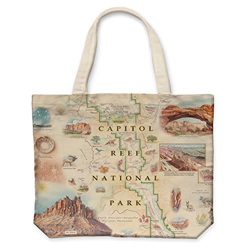 Xplorer Maps Canvas Tote Bag with Handles, Cloth Grocery Shopping Bag, Reusable & Eco-friendly Bag, 100% Cotton, Washable - color: Capitol Reef National Park