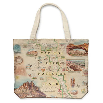Xplorer Maps Canvas Tote Bag with Handles, Cloth Grocery Shopping Bag, Reusable & Eco-friendly Bag, 100% Cotton, Washable - color: Capitol Reef National Park