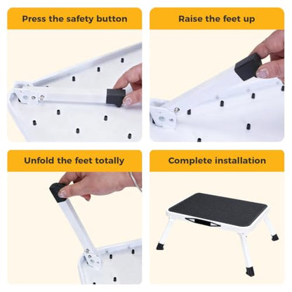 NEWBULIG Foldable Step Stool, 330lbs Reinforced Sturdy Metal - color: Classic Black & White, size: 1 Pack