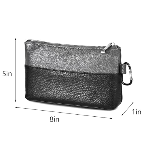 Leather Tool Bag Zipper Pouch, Premium Tool Pouch with Zipper, Utility Multipurpose Storage Organizer Tool Pouches with Carabiner Metal Zipper for Tools, Stationary, Pencil Pouch - size: 2 packs Small 8inch