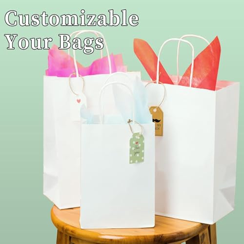 RACETOP White Gift Paper Bags 100 Pack 8x4.5x10.8 in Medium with Handles - color: White 8x4.5x10.8, size: 1 Count (Pack of 100)