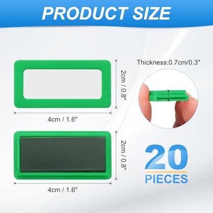 uxcell 20 Pcs Magnetic Label Holders, 1.6 x 0.8 Inch Data Card Holder with Paper Cards and Protective Films for Shelf White Board Toolbox Metal Wall Cabinet Drawer, Green - color: Green, size: 1.6 x 0.8 Inch