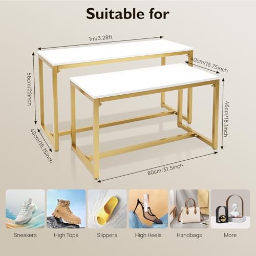TFCFL Metal Shoe Purse Display Stand, 2pcs Set Nesting Tables, Heavy Duty Handbag Tiered Risers for Home Boutique Retail Store Vendor Display Bags Perfume Jewelry Craft, 110lbs Each Load Capacity