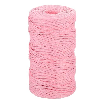 Generic Pink Raffia Ribbon,98 Yard Natural Raffia Paper String 2mm Wide Twisted Raffia Yarn Twine for Gift Wrapping Crocheting Knitting DIY Crafts