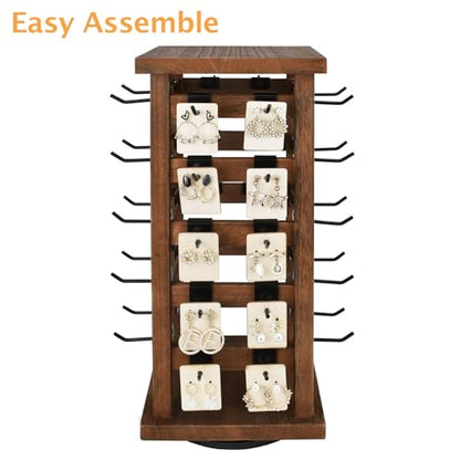 Ikee Design 5 Tiers Wood Rotating Jewelry Earring Display 42 Hooks - color: 4 side, Brown, 42 hooks