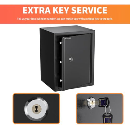 WASJOYE 2.2 Cu Ft Medium Safe with Key, Lock Box for Money Cash Jewelry - size: 2.2 Cu Ft Black