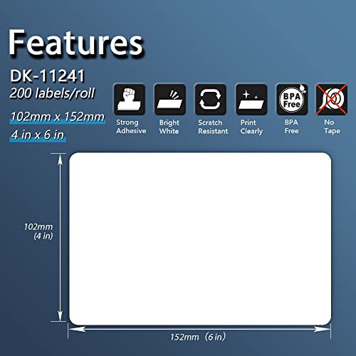 BETCKEY - Compatible Shipping Labels Replacement for Brother DK-1241 (4 in x 6 in), Use with Brother QL Label Printers [10 Rolls/2000 Labels] - color: Dk-1241 4" X 6"