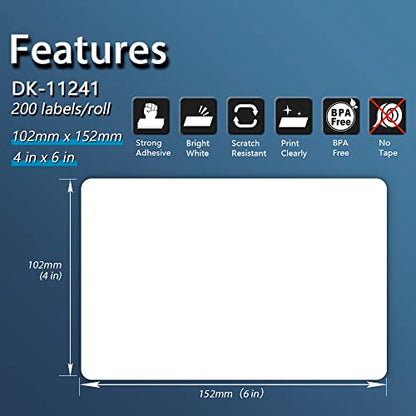 BETCKEY - Compatible Shipping Labels Replacement for Brother DK-1241 (4 in x 6 in), Use with Brother QL Label Printers [10 Rolls/2000 Labels] - color: Dk-1241 4" X 6"