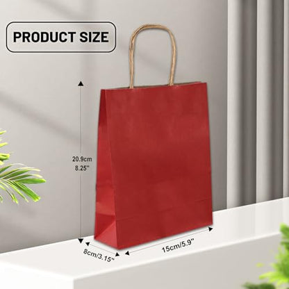 LIHOMR Gift Bags 5.9"x3.15"x8.25", 100pcs Kraft Paper Bag with Handles - color: Red, size: 8.25 x5.9x3.15 Inch (Pack of 100)