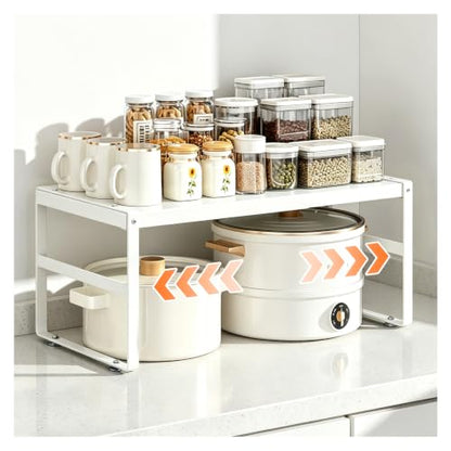 Expandable Kitchen Organizer Shelf, Cabinet Countertop Shelves - color: White