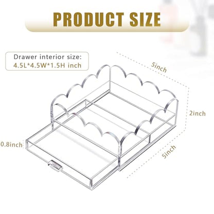 Scalloped Acrylic Tray, 5" x 5" Clear Acrylic Tray with Insert Drawer - size: 5" x 5" x 2"