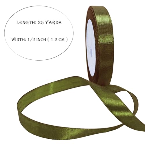 Satin Ribbon Army Green 1/2 Inch and 25 Yards - color: Army green, size: 1/2"