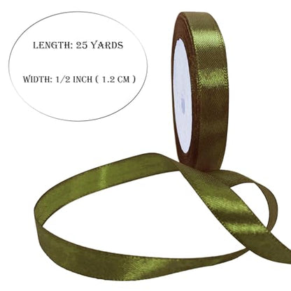 Satin Ribbon Army Green 1/2 Inch and 25 Yards - color: Army green, size: 1/2"
