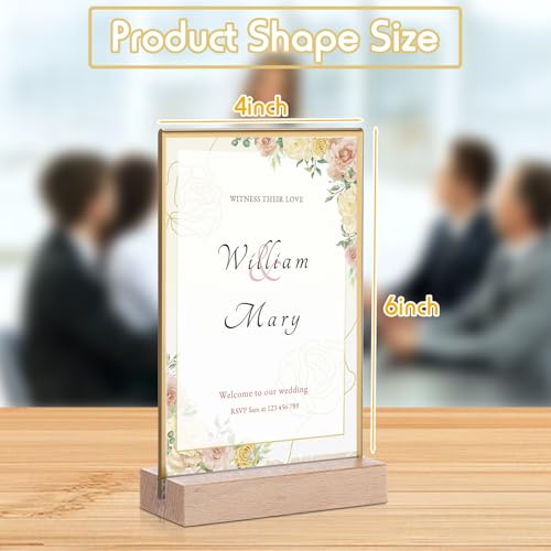 Vinsot 24 Pack 4 x 6 Inches Gold Acrylic Sign Holder with Wood Base - color: Gold, size: 4 x 6 inches