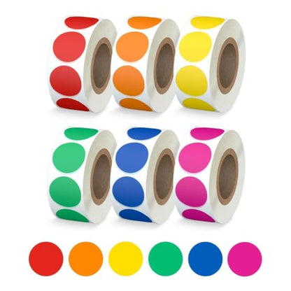 3/4" Round Color Coding Circle Dot Sticker Labels, 6 Colors - color: Colorful