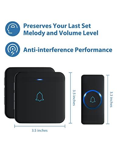 AVANTEK Wireless Doorbell, 1300 ft Range, Waterproof, 2 Receivers, Black - color: Black