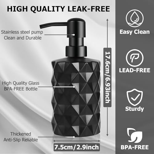Glass Soap Dispenser with Plastic Pump, 330ml/11oz. Liquid Hand Soap Dispenser for Bathroom and Kitchen, Hand-Pump Dispenser for Dishwashing Liquid, Lotion, Soap, Essential Oil (Matte Black) - color: Matte Black