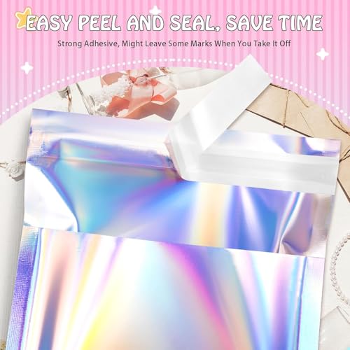 FUNFERY 5.5x7.9 in Holographic Mylar Poly Mailers Self Sealing Adhesive Bag - color: Holographic Self Adhesive-100P, size: 5.5x7.9 inch