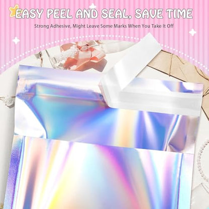 FUNFERY 5.5x7.9 in Holographic Mylar Poly Mailers Self Sealing Adhesive Bag - color: Holographic Self Adhesive-100P, size: 5.5x7.9 inch