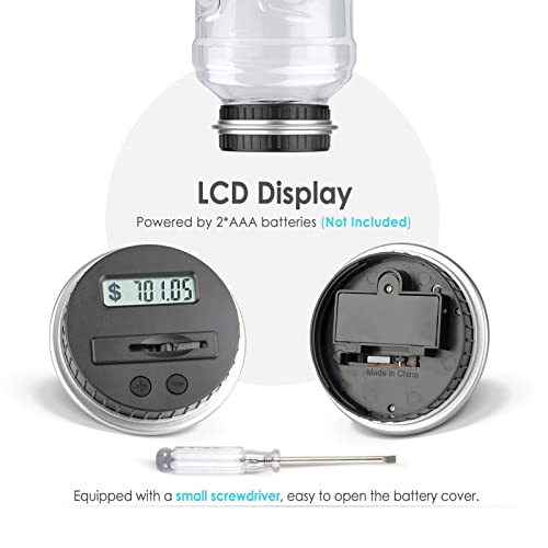 Large Piggy Bank for Adults Kids, Digital Coin Counting Bank LCD Counter - color: Silver