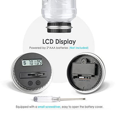 Large Piggy Bank for Adults Kids, Digital Coin Counting Bank LCD Counter - color: Silver