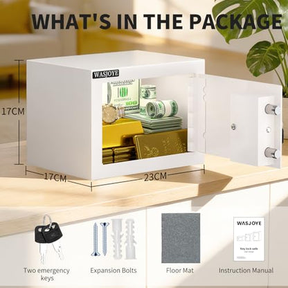 WASJOYE Safe with Key for Money, 0.25 Cu Ft Key Lock Box (White) - size: 0.25 Cu Ft White