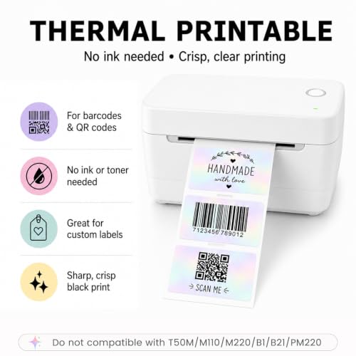 Holographic Pink Thermal Labels 2 × 3 Inch Vinyl Stickers 300 PCS - color: Holographic Pink, size: 2 × 3 Inch