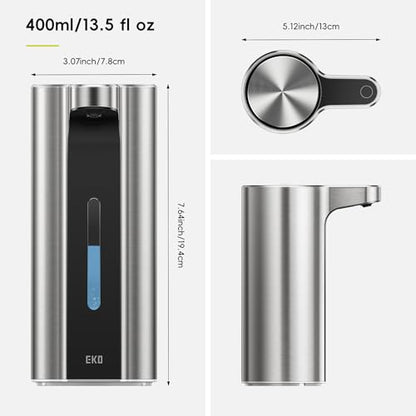 EKO Aroma Pro 13.5 fl oz Touchless Automatic Liquid Soap Dispenser, Rechargeable Hand & Dish Soap Dispenser for Bathroom and Kitchen, Waterproof, Adjustable Volume Control (Stainless Steel) - color: Stainless Steel, size: 13.5 oz