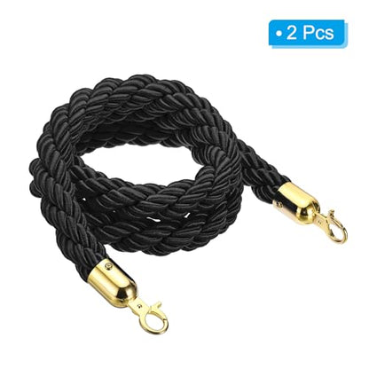 PATIKIL Stanchion Rope, 2 Pack 1.5m/5Ft Barrier Rope Twisted Post Ropes with Snap Hooks for Posts Stands Queue Divider Crowd Control of Hotel, Black Golden - color: Black/Golden
