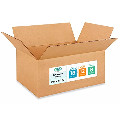 IDL Packaging Medium Corrugated Shipping Boxes 18"L x 12"W x 8"H (Pack of 5) - Prime Choice of Strong Packing Boxes for USPS, UPS, FedEx Shipping - Easy-to-Recycle Cardboard Boxes for Packaging - size: 18 * 12 * 8" (Medium Boxes)