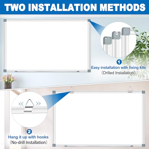 Max-officoo White Board Dry Erase Whiteboard for Wall 72" x 48" Aluminum Presentation Magnetic Whiteboards with 4 Hooks, 12 Magnets, 3 Markers & 1 Eraser - size: 72"x48"