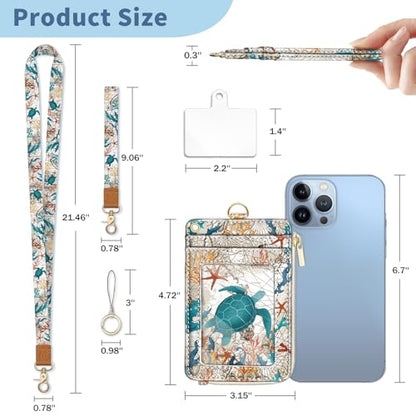 Turtle Lanyard Wallet with Id Badge Holder Keychain for Card Women - color: Sea Turtle