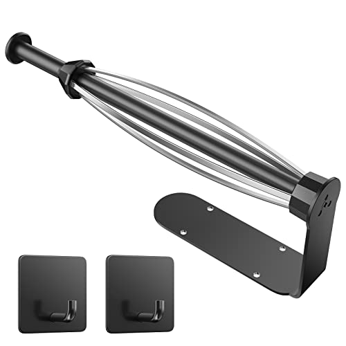 Paper Towel Holder Under Cabinet, Single Hand Operable Wall Mount with Damping Effect, Self-Adhesive or Drilled Paper Roll Holders for Kitchen, Bathroom, RV(2 Towel Robe Hooks) - color: Black