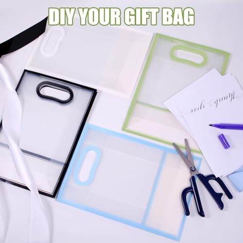 GAWBYET 24 Pcs Clear Plastic Gift Bags with Handles,Blue - color: (Blue-12x10x5 Inch)