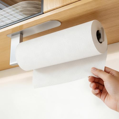 Jesginboo Under Cabinet Paper Towel Holder, Adhesive, Brushed Nickel - color: Brushed Nickel