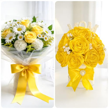 KINGLAKE Double Faced Maize Yellow Satin Ribbon - 1-1/2 Inch x 50 Yards - color: Maize Yellow