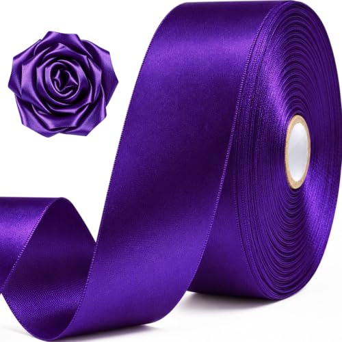 1-1/2 Inch Purple Satin Ribbon 50 Yards Single Face Polyester - color: Purple, size: 1-1/2 inch