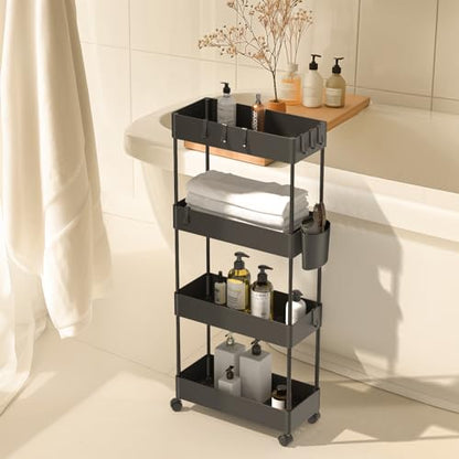 Pipishell 4 Tier Slim Storage Cart with Wheels, Laundry Cart, Black - color: Black, size: 4-Tier