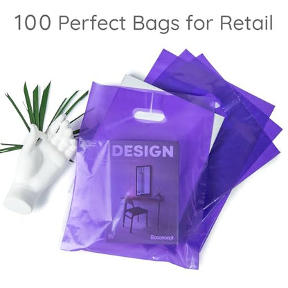 Choice Marts 100 Purple Plastic Bags With Handles 12x15 Merchandise Bags - color: Purple