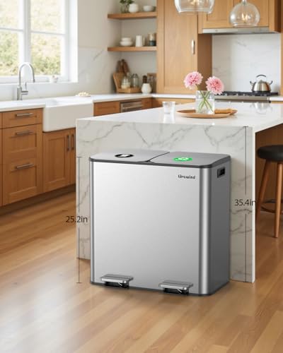 Lovewind Trash Can, 2 x 10.5 Gallon (2 x 40 L) Garbage Can for Kitchen Dual Compartment Recycling Kitchen Step Trash Bin, Stainless Steel Trash and Recycle Bin Combo with Soft-Close Lid, Silver - color: Silver