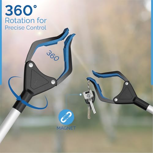 FitPlus 2025 Upgrade PowerGrip T9, Grabber Reacher Tool, Wide Jaw, Foldable, Steel Cable, with 96 Grip Points for Firm Grip, 32" with Magnet (Blue Orange, 32 Inch (Pack of 1)) - color: Blue Orange