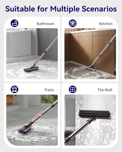 3 in 1 Adjustable Small Floor Scrub Brush with Long Handle Pink - color: Pink