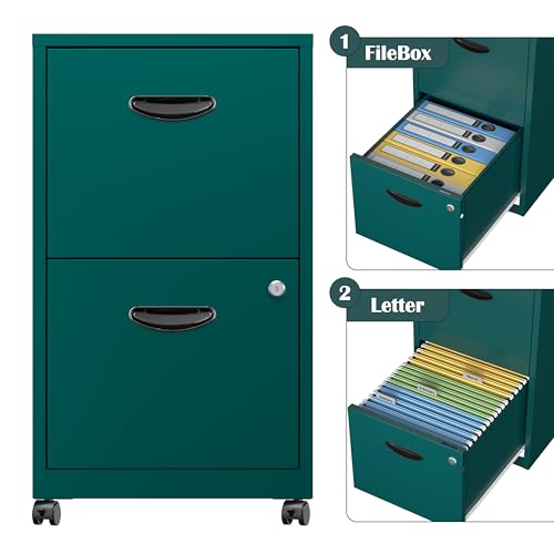 SteeLoong 2 Drawer File Cabinet,Metal Mobile File Cabinet with Lock Green - color: Green, style: 2 Drawer on Wheels