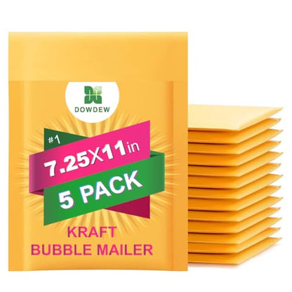 Kraft Bubble Mailers [5 Pack] Shipping Mailing Packing Padded Envelopes #1 (7.25" x 11")