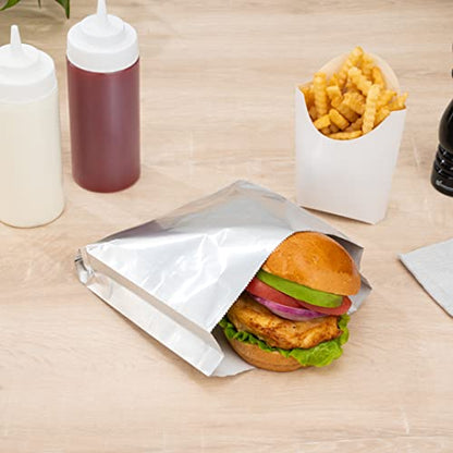 Restaurantware-Bag Tek 7.9 x 1.7 x 7.9 Inch Foil Lined Bags, 100 Greaseproof Foil Food Wrappers - Freezable, Non-Vented, Silver Paper Hot Sandwich Bags, Keeps Food Warm, For Hot And Cold Foods - size: 7.8"