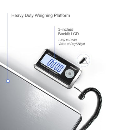 Shipping Scales 440lbs x 1.76oz Stainless Steel Large Platform,Small Business,Superlight High Accurate Postal Scales for Shipping Packages,Post Offices,Luggage Scale Battery and Adapter