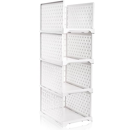 AVLA 4 Pack 38" Stackable Plastic Storage Basket, Plastic Foldable Closet Organizer Storage Bins, Wardrobe Storage Box Clothes Drawer Shelf Container for Cupboard Bedroom Dorm Bathroom Kitchen Office