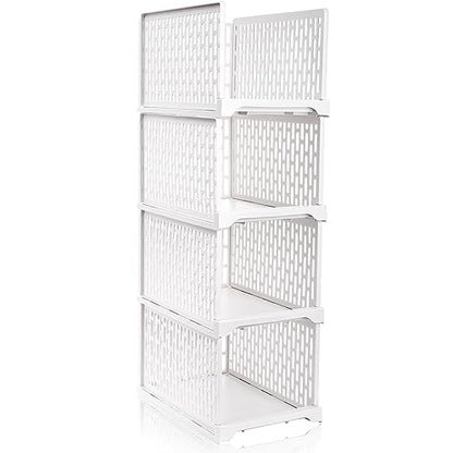 AVLA 4 Pack 38" Stackable Plastic Storage Basket, Plastic Foldable Closet Organizer Storage Bins, Wardrobe Storage Box Clothes Drawer Shelf Container for Cupboard Bedroom Dorm Bathroom Kitchen Office